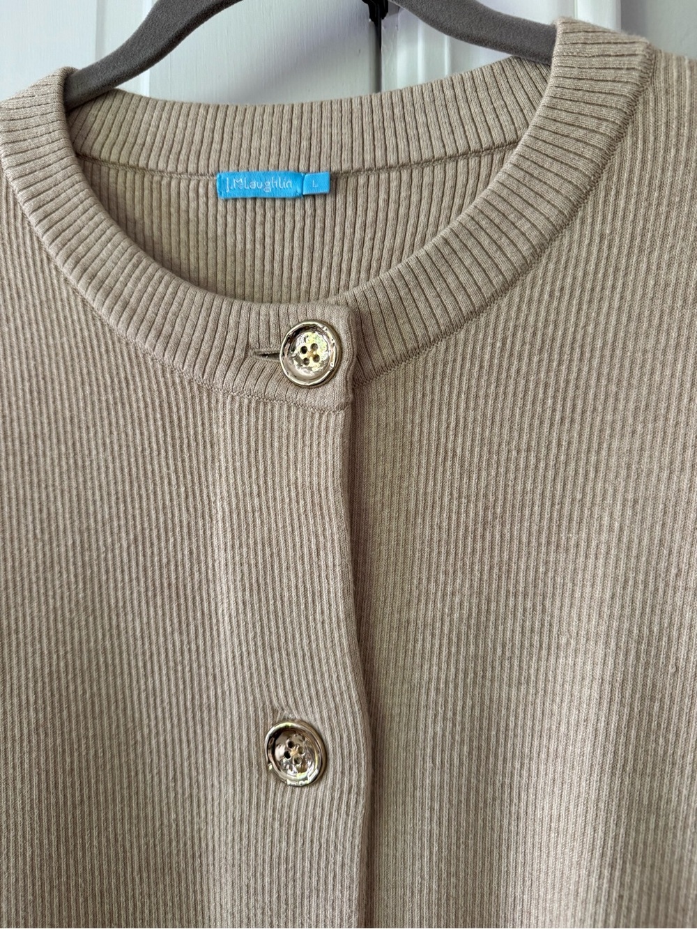 J. McLaughlin Cream Ribbed Button-Front Cardigan - Picture 3 of 5